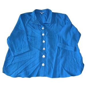 John Mark Womens 3X Blue Button Front Top Essentials Collection Plus Size NWT